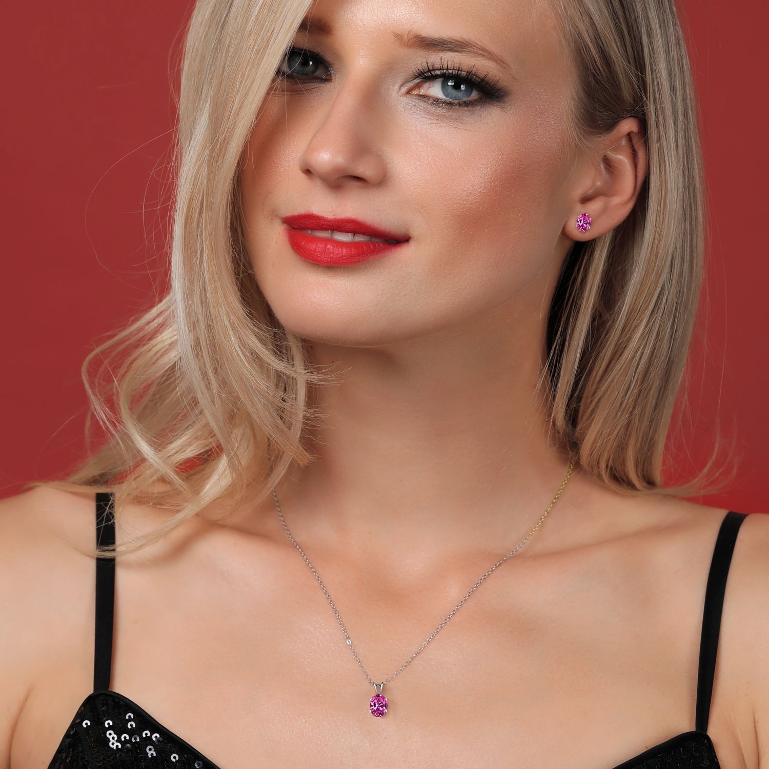 3.00 Cttw Pink Topaz Earrings Pendant Set for Women | 925 Sterling Silver |