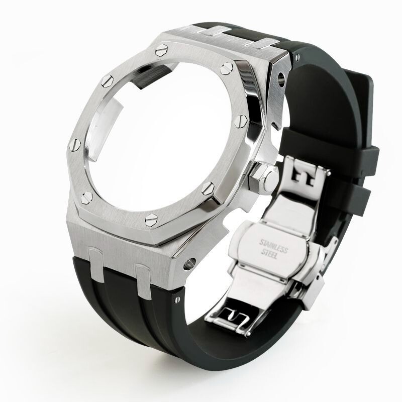 For G-Shock GA2100 GA2110 CasiOak Mod Kit 5th Gen Steel Bezel Case Rubber Strap