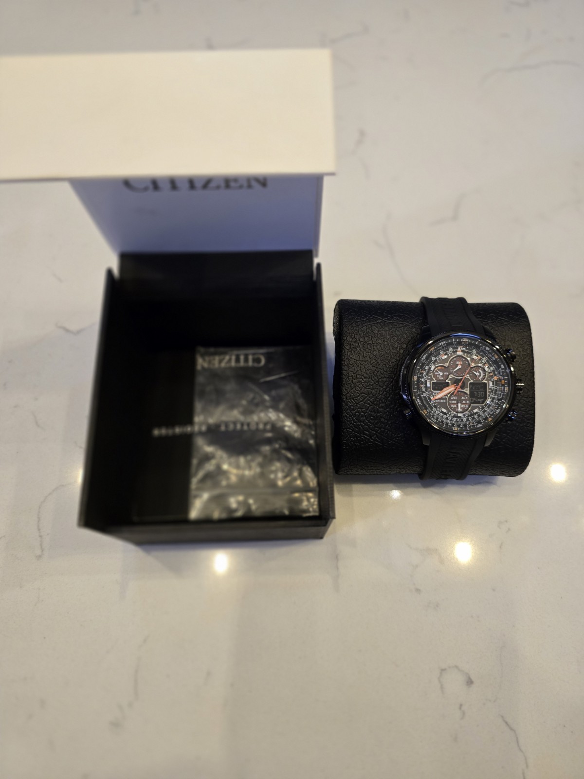 Citizen Navihawk A-T 48mm Ana-Digi Quartz Chrono Date Black Rubber Box
