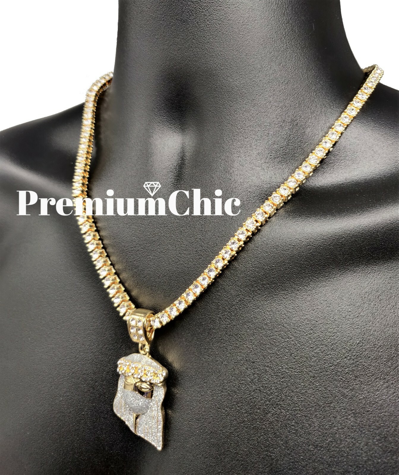 ICED Jesus Pendant Necklace w Rope Chain or Tennis Chain Mens Plated CZ Jewelry