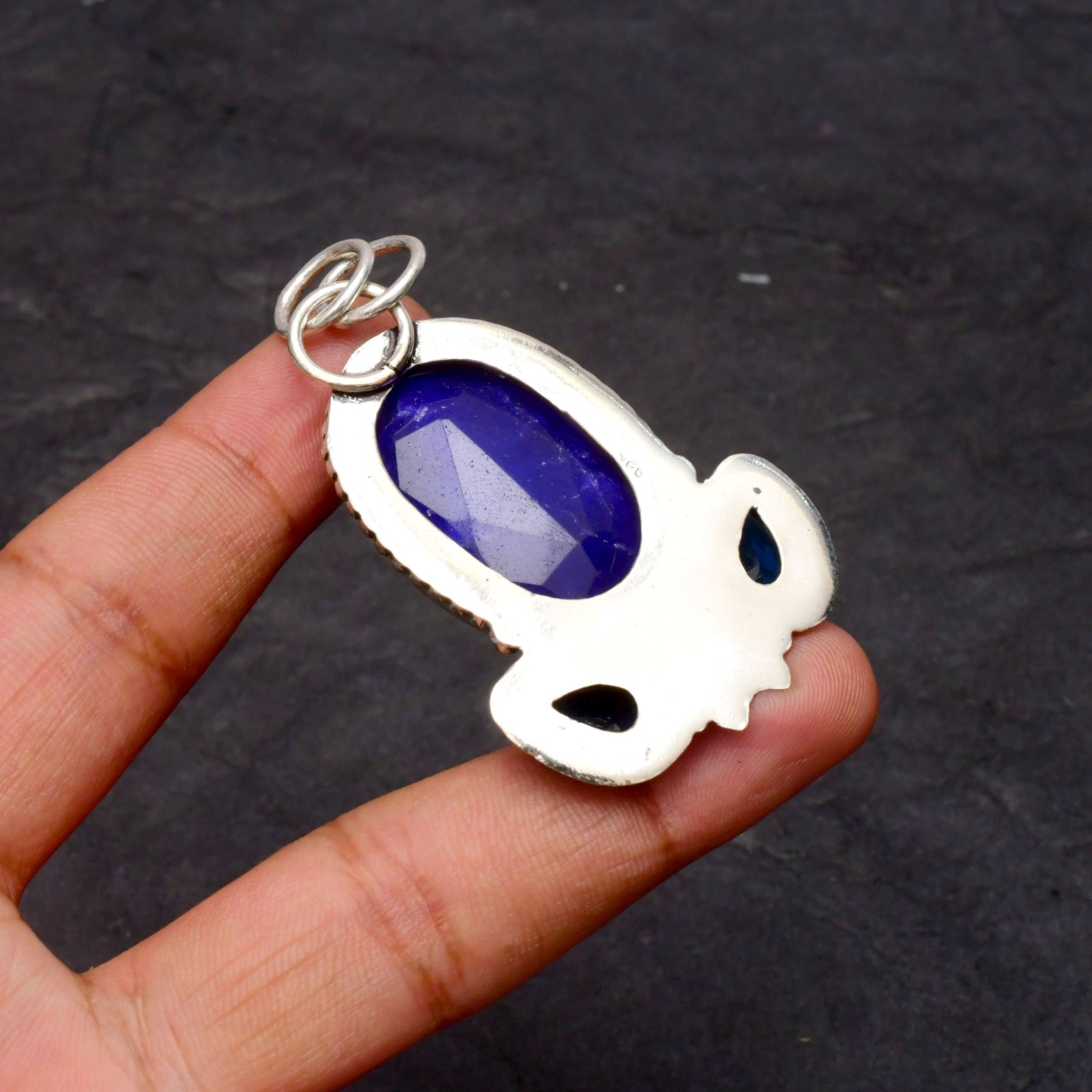 Blue Sapphire Lab Created Gemstone 925 Sterling Silver Jewelry Pendant 1-2″