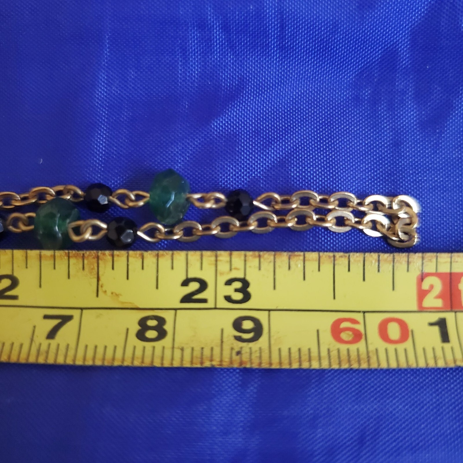 Vtg 48″! Jade & Black Crystal Necklace Gold Tone X-Long Versatile Classic Luxury