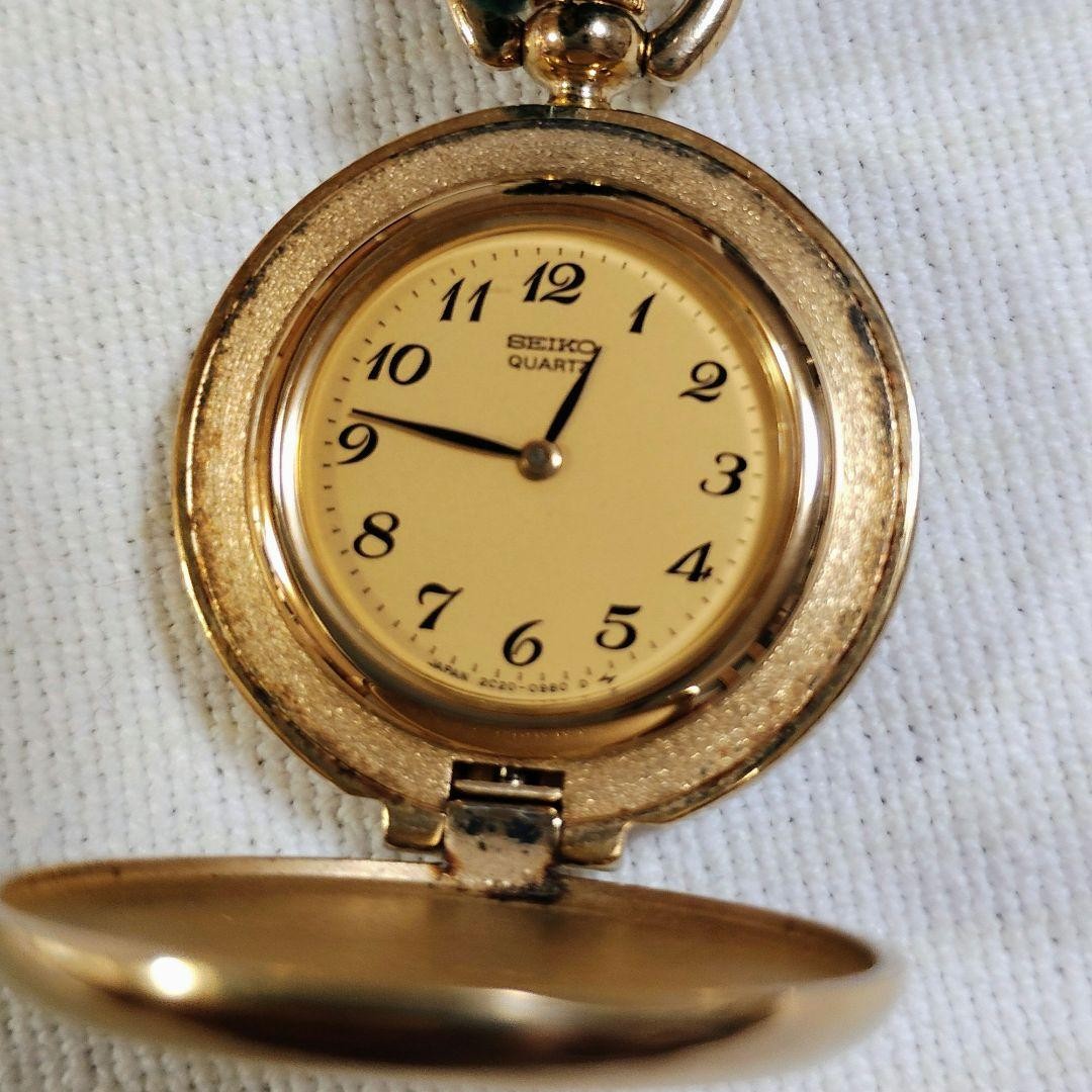 SEIKO 2C20-016A Gold Pocket Watch With Green Tassel From Japan