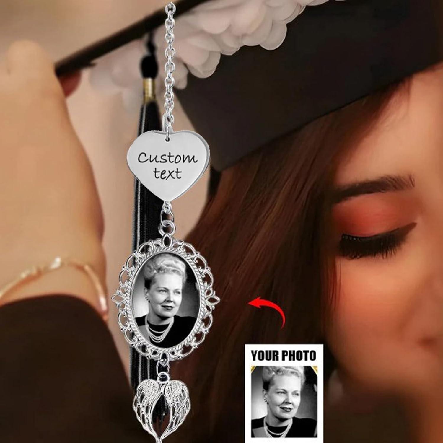 Graduation Tassel Photo Charm, Personalized Memorial Keepsake – Custom Photo
