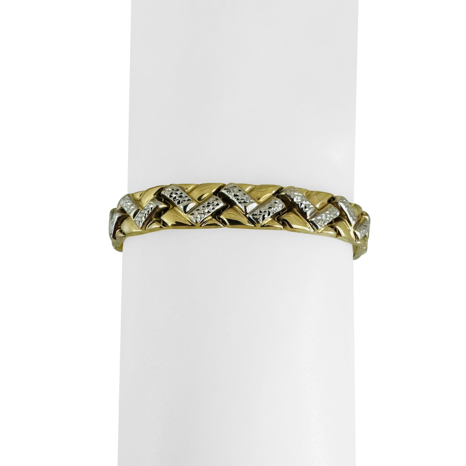 14k Yellow and White Gold 11.7g Diamond Cut Fancy Link Bracelet 7.25″