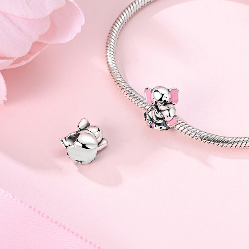 MULA Pink Elephant Mother 925 Sterling Silver DIY Charm for Women Bracelet