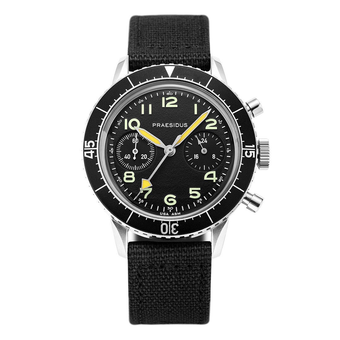 Praesidus Type Mechanical Chronograph Quartz Black Steel Pilot Men’s Watch