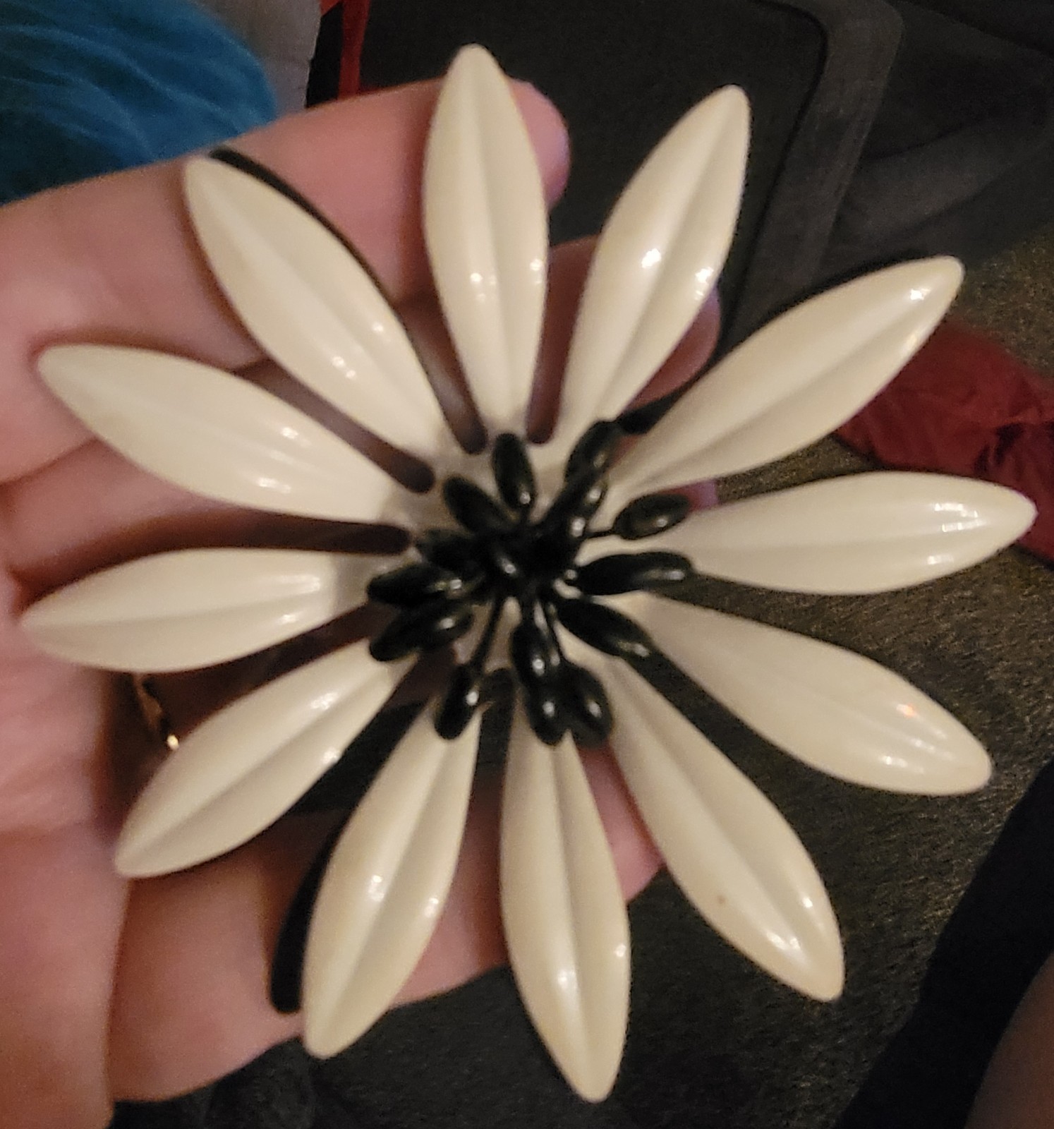 Vintage Huge Enamel Flower Brooch 1950s To 1970s CA USA E407-2