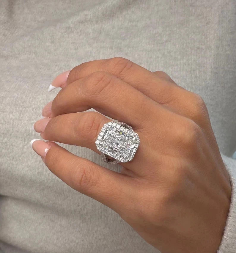 4.50Ct Radiant-Cut Lab Grown Diamond Halo Wedding Ring EF/VS1 14K White Gold IGI