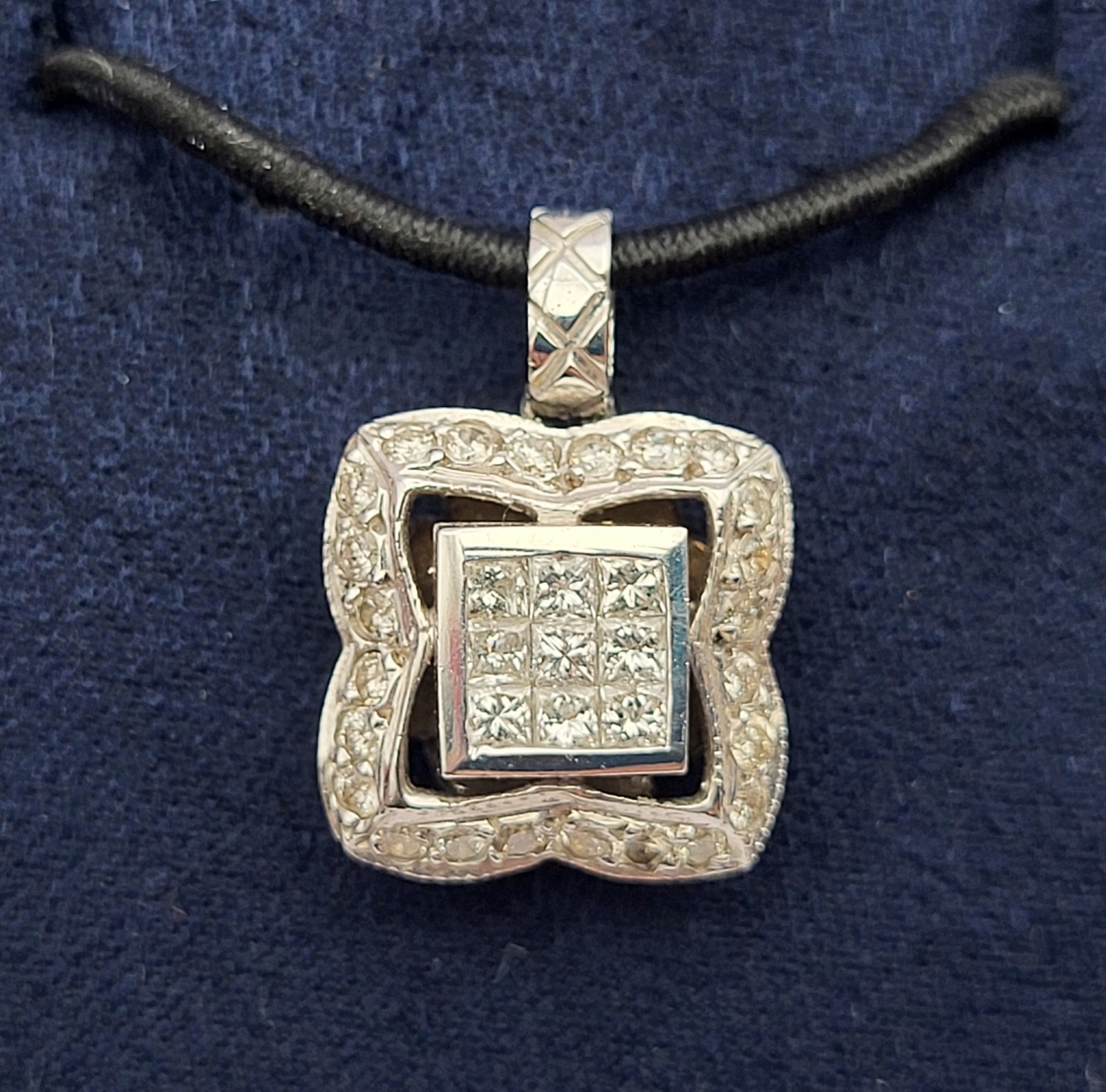 Heavy! 18K White Gold Square Princess Cut Diamond Pendant Charm Signed H.O.B.