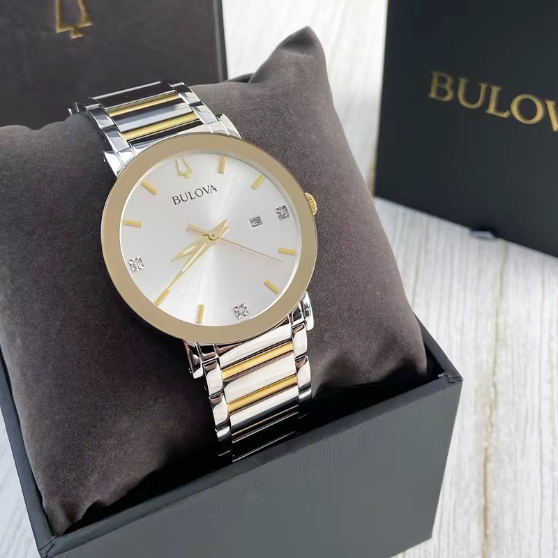 Bulova Modern Futuro 98D151 White Dial/Gold Men’s Quartz Daiamond Watch 42mm New