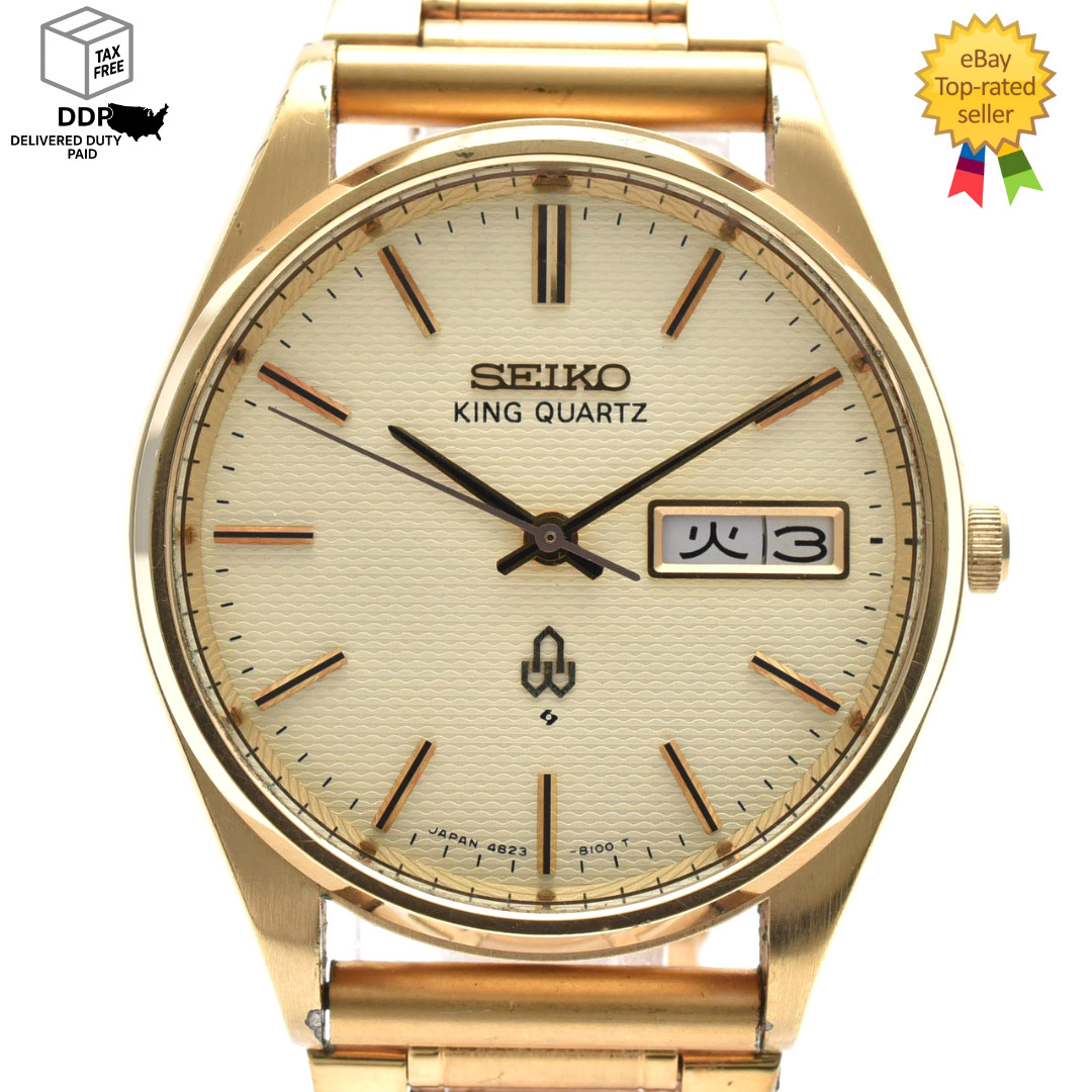 Vintage 1975 [ N MINT ] SEIKO King Quartz 4823-8110 Cream Dial Gold Watch JAPAN