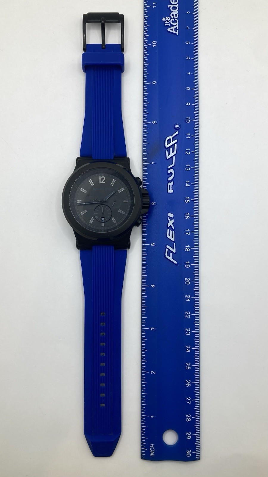Men’s Michael Kors Dylan Blackout Chronograph 48mm Blue Silicone Band Watch Runs