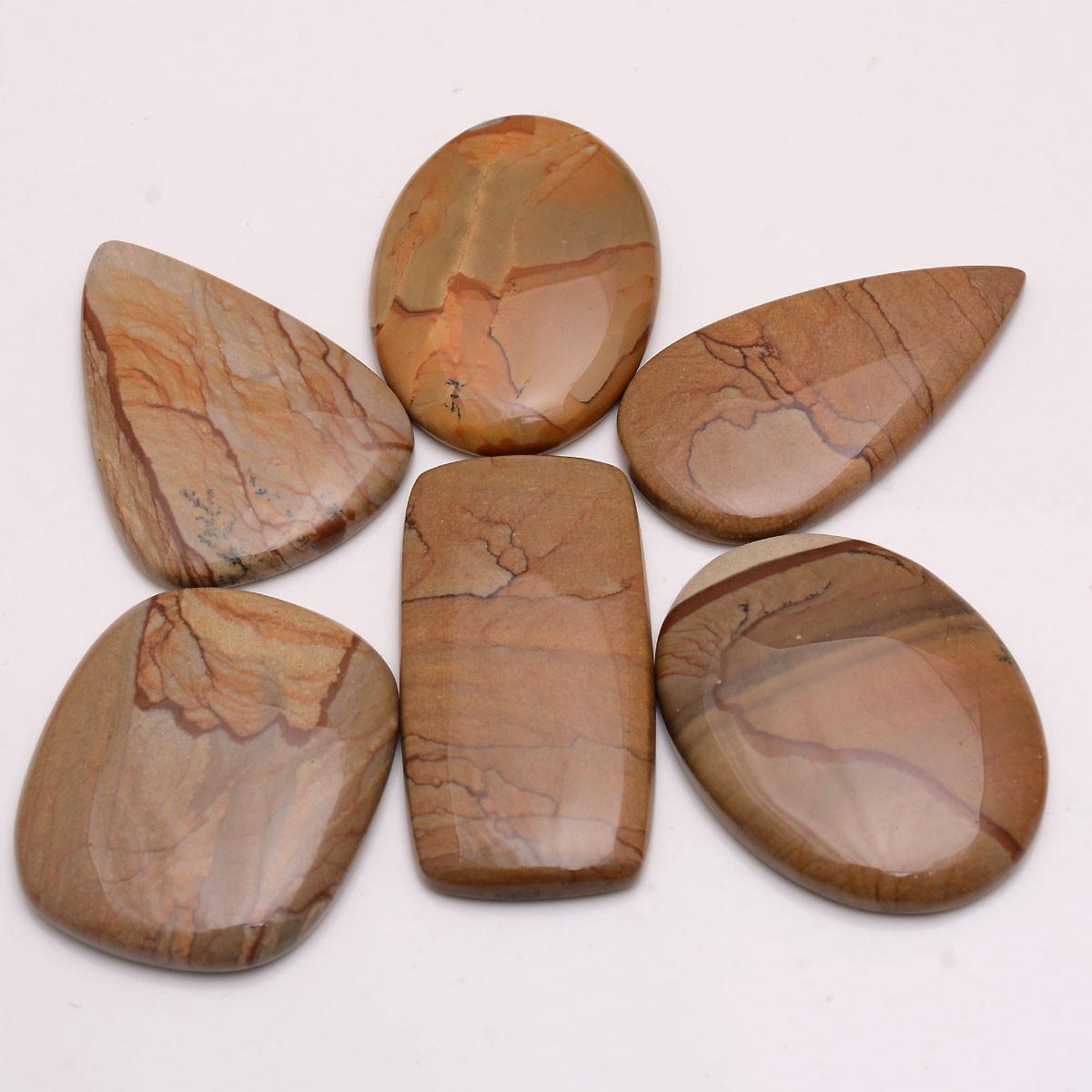 6 Pcs Natural Picture Jasper Designer 32mm-40mm Cabochon Untreated Gemstones Lot