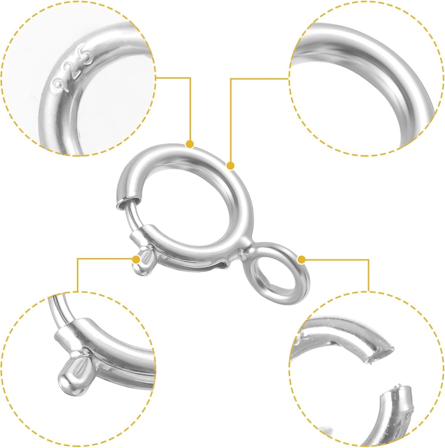 7 Sets 925 Sterling Silver Necklace Clasps and Closures 5Mm Spring Ring Clasp Je
