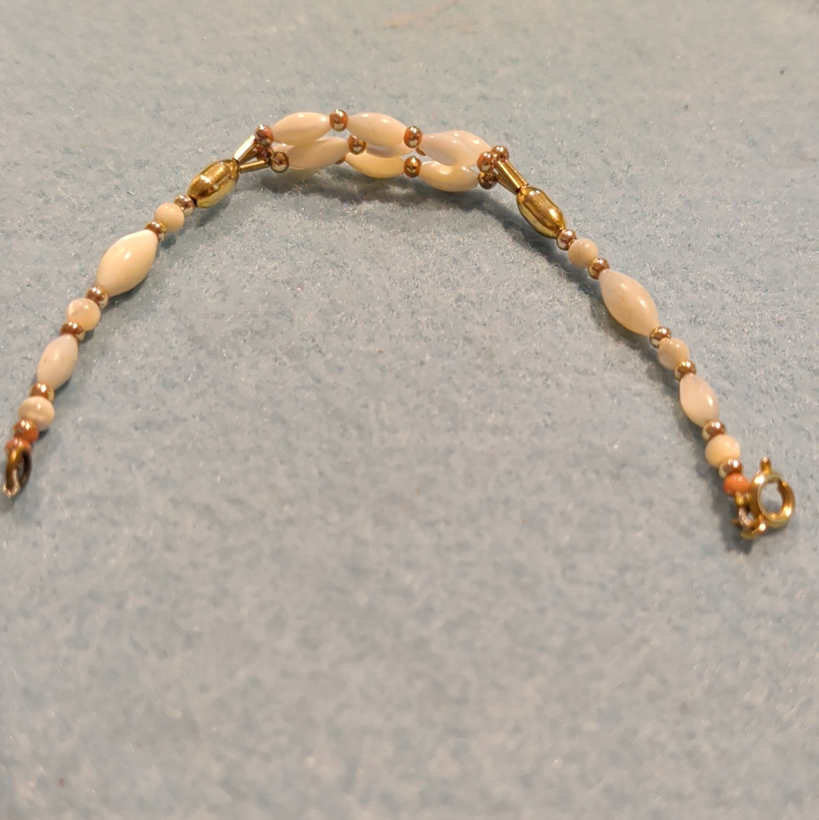 Pink Marquise Beaded Bracelet Gold Tone Accents Bead Chain Lobster Clasp