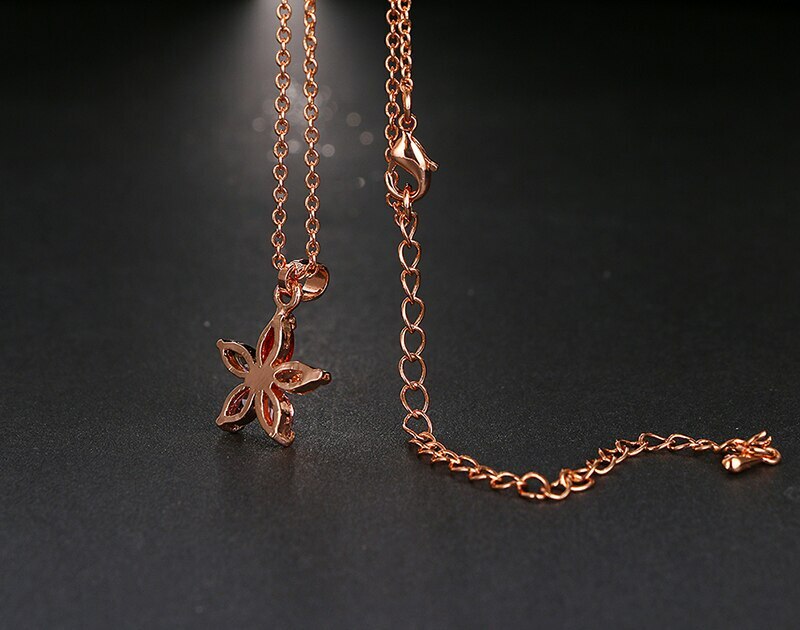 ZARD Flower Motif Pendant in Marquise-Cut Multicolor CZ and Rose-Gold Necklace