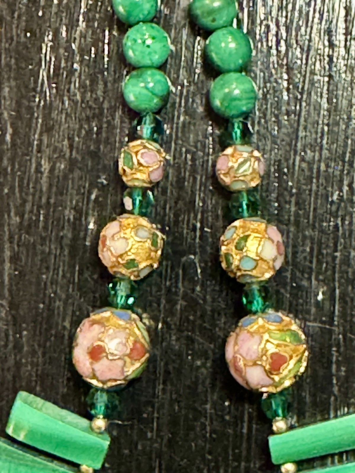 Vintage Graduated Malachite & Cloisonne Beads Necklace