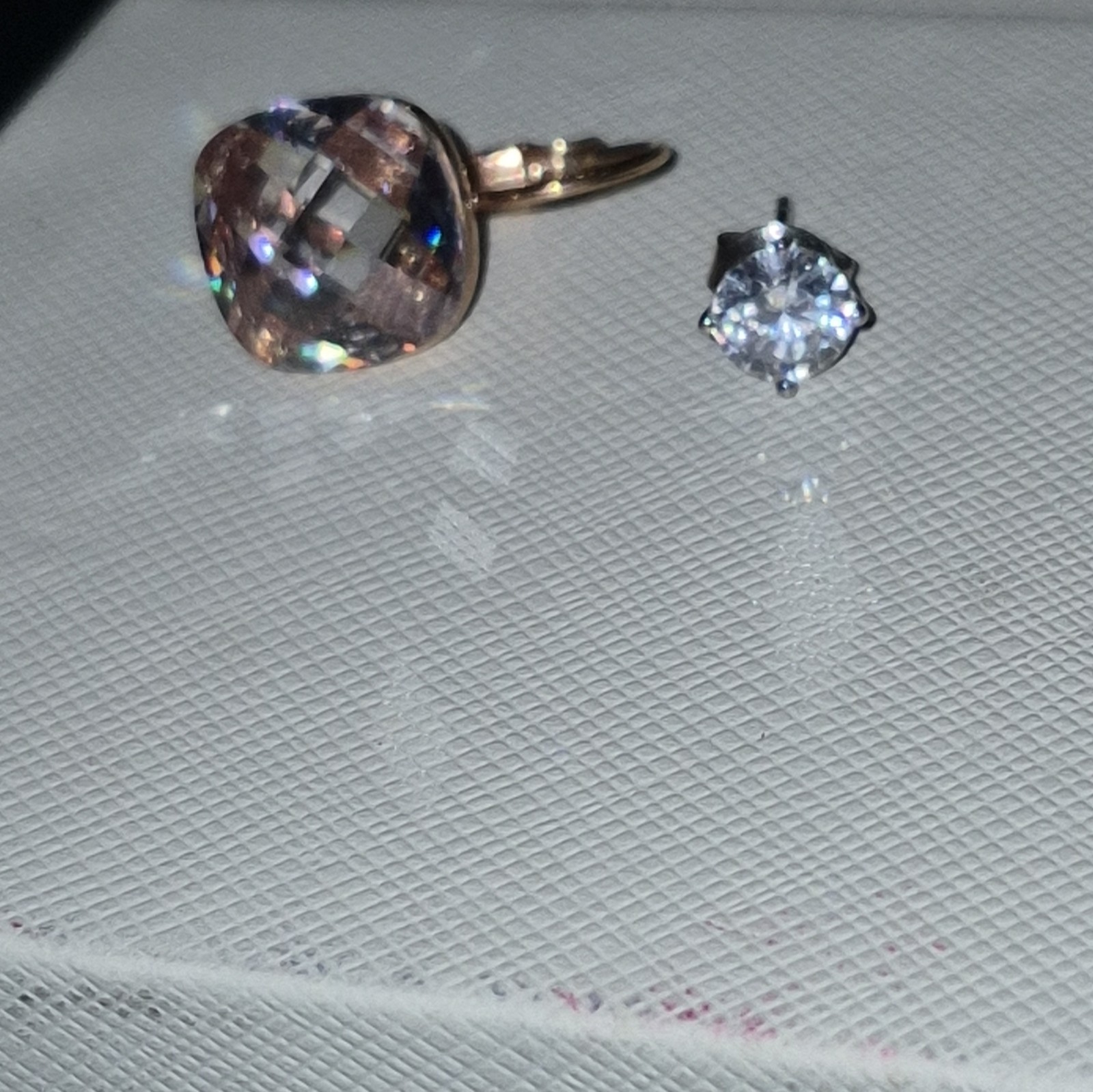 Silver Tone Mismatched Leverback Cushion Drop & Stud Earrings, Clear Crystal