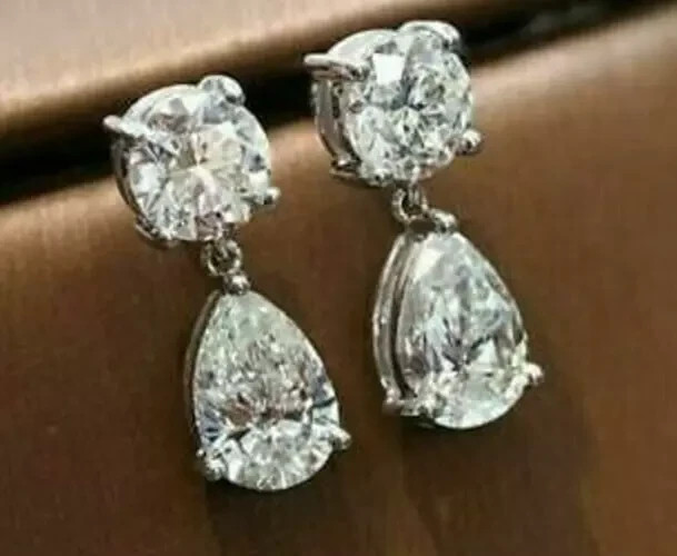 RARE 8.60 Ct Certified Pear & Round Cut Natural Diamond Studs White Gold Finish