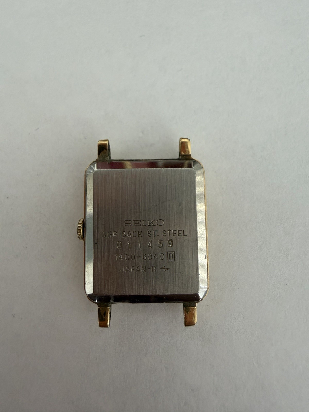 Seiko Quartz Gold Tone Rectangle Analog Dress Watch Head Only Black Dial