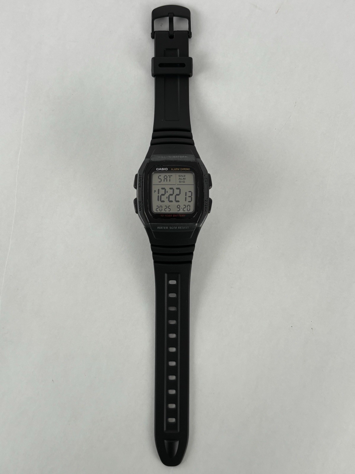 Vintage Casio Illuminator W-96H 36mm Black Digital Watch w/Band & New Battery
