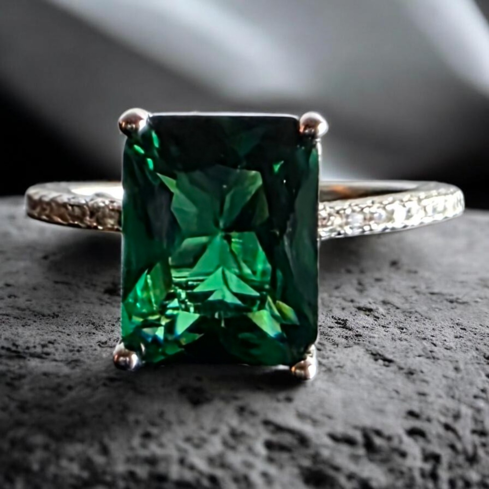 925 Sterling Silver Lab-Created Tsavorite Radiant Cut Ring 4.00ct UGI Sz 6 3/4