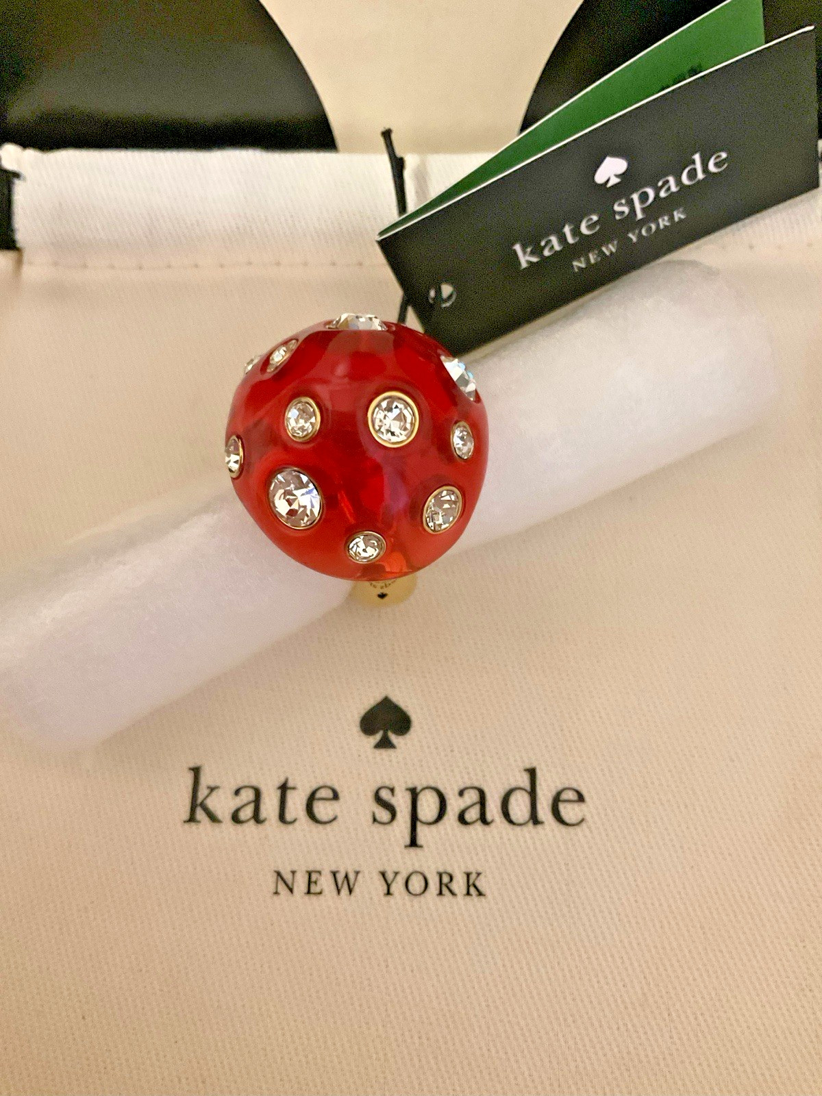 NWT Kate Spade New York Forest Pop Mushroom 12k Gold Plated CZ Crystal Ring Sz 7