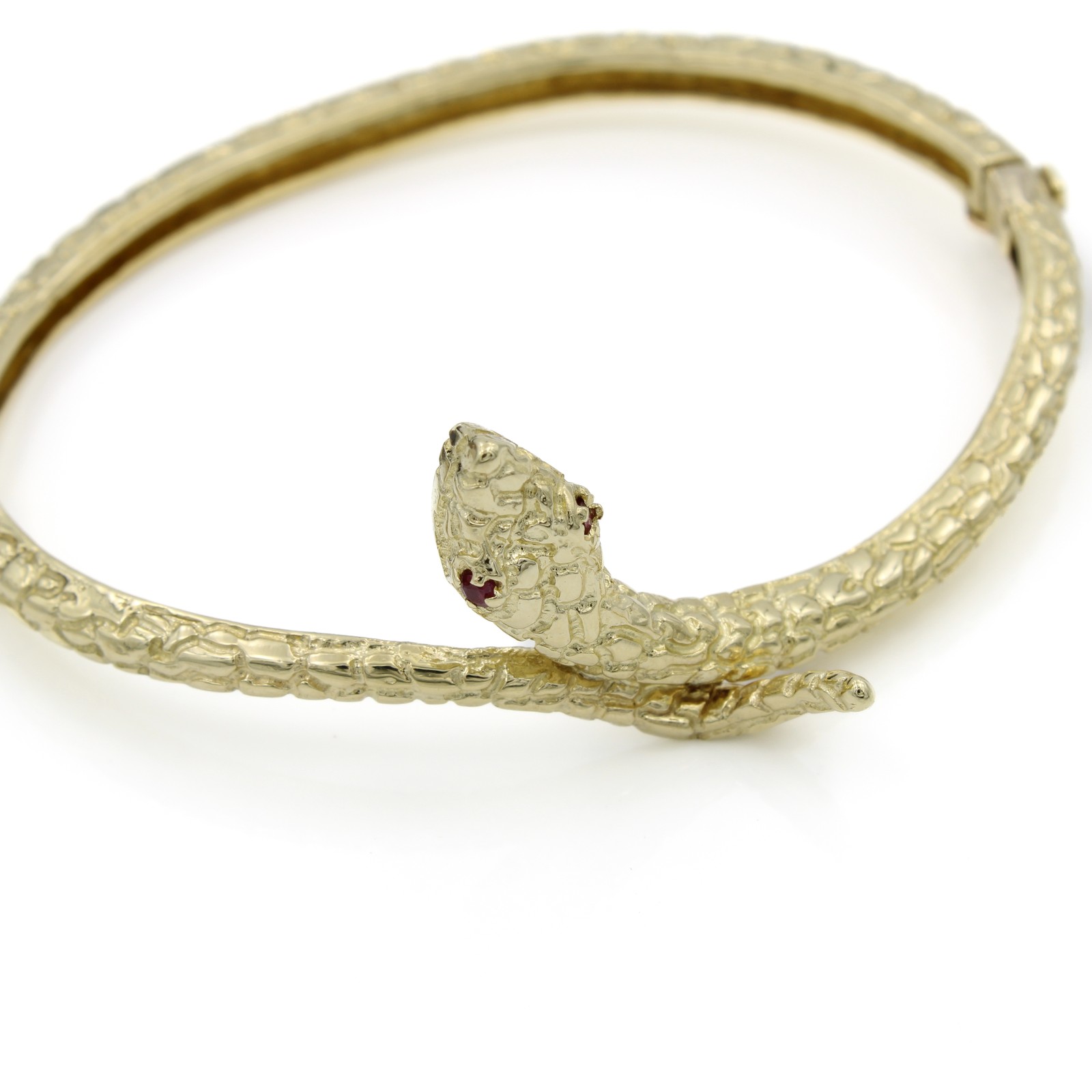 14k Yellow Gold Snake Motif Size 6.5 Inch Hinged Bangle Bracelet #E159196-1