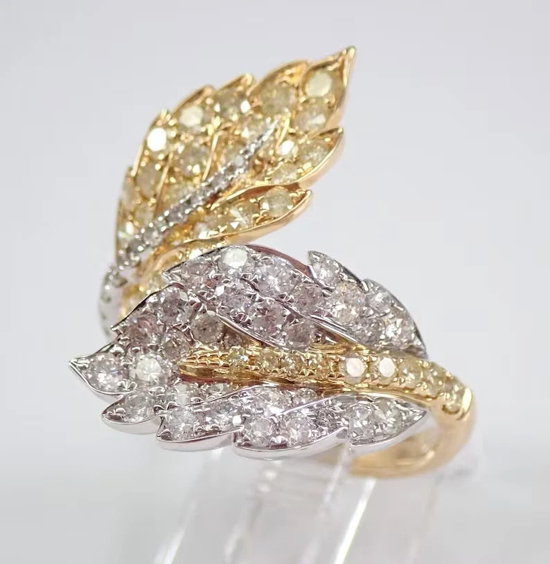 1.60Ct Round Cut Real Moissanite Bypass Engagement Ring 14K Two Tone Gold Plated