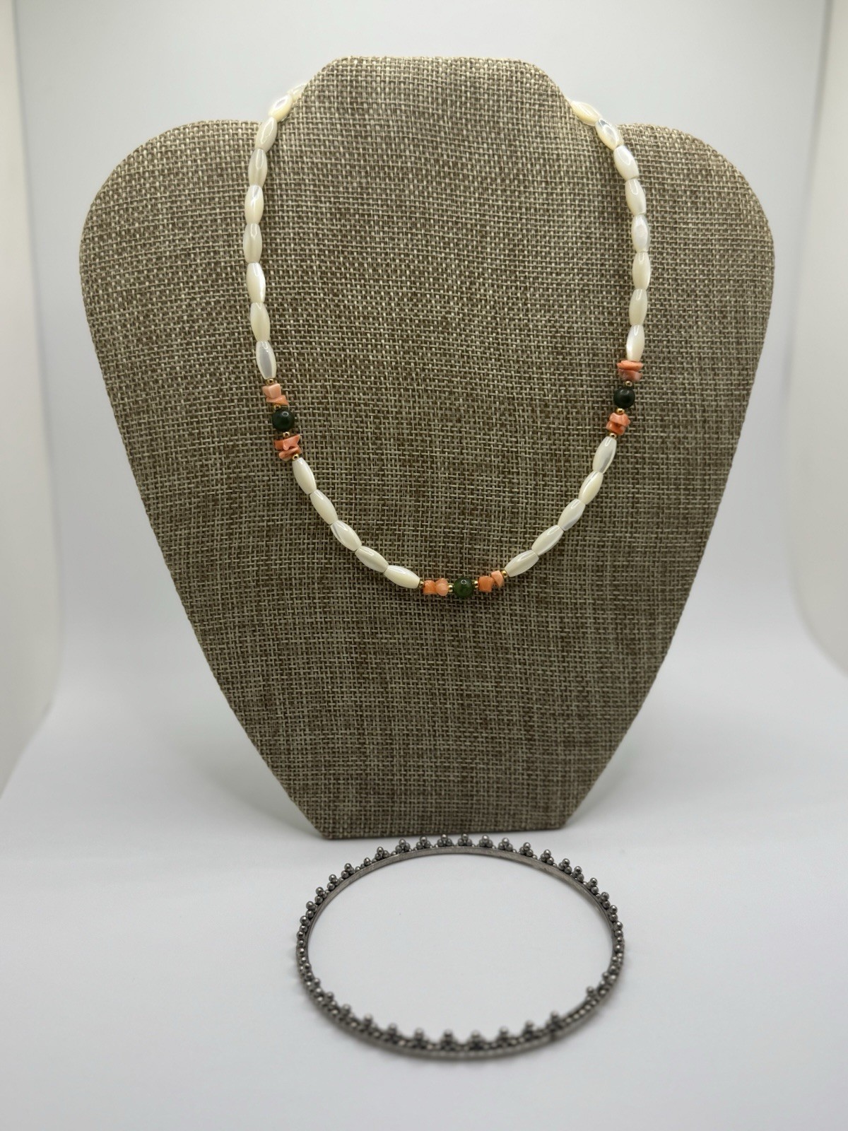 Handmade Beaded Necklace & Bangle Bracelet Set: Coastal Boho Jewelry