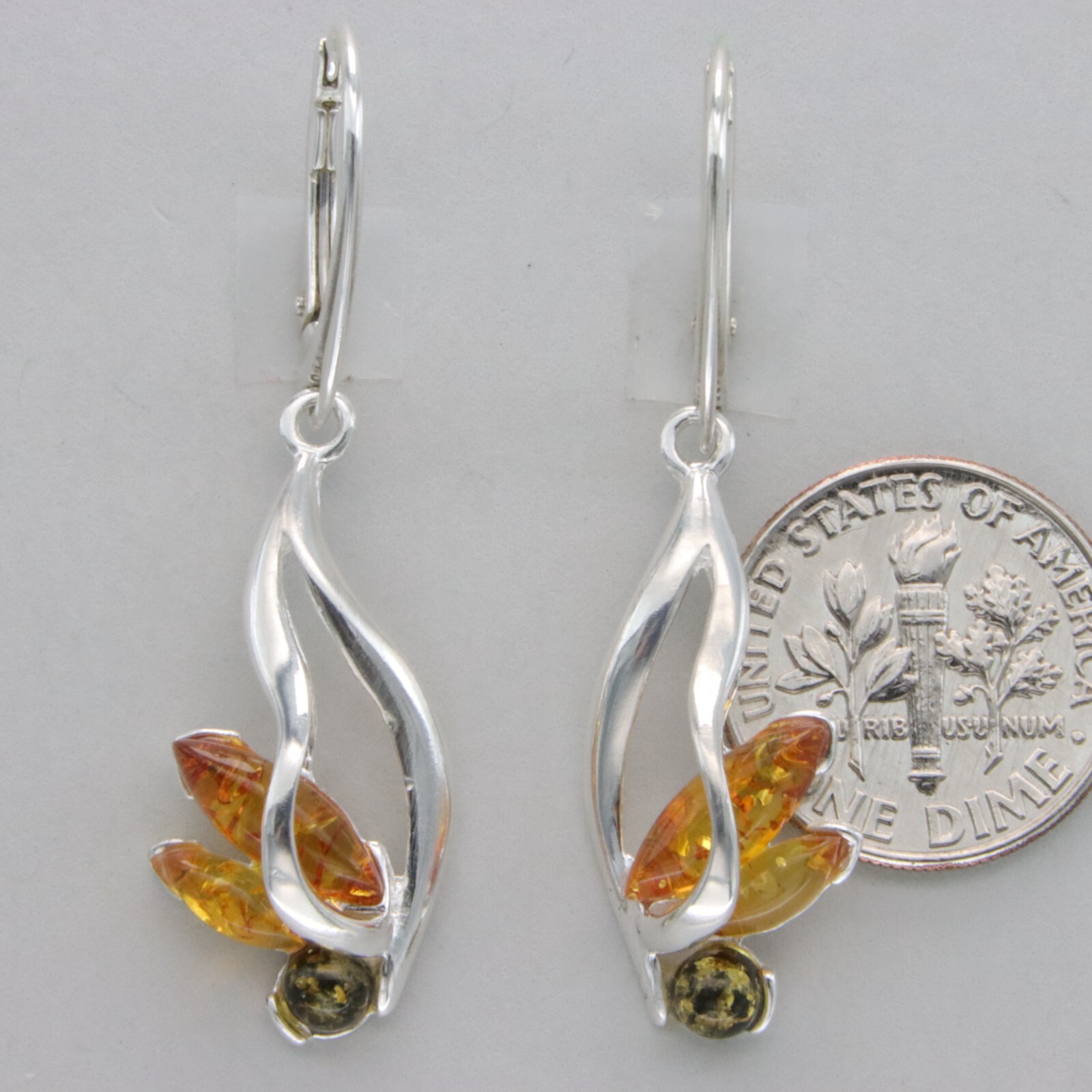 Multi-Color BALTIC AMBER Dangle Leveback Earrings 925 STERLING SILVER #2551e
