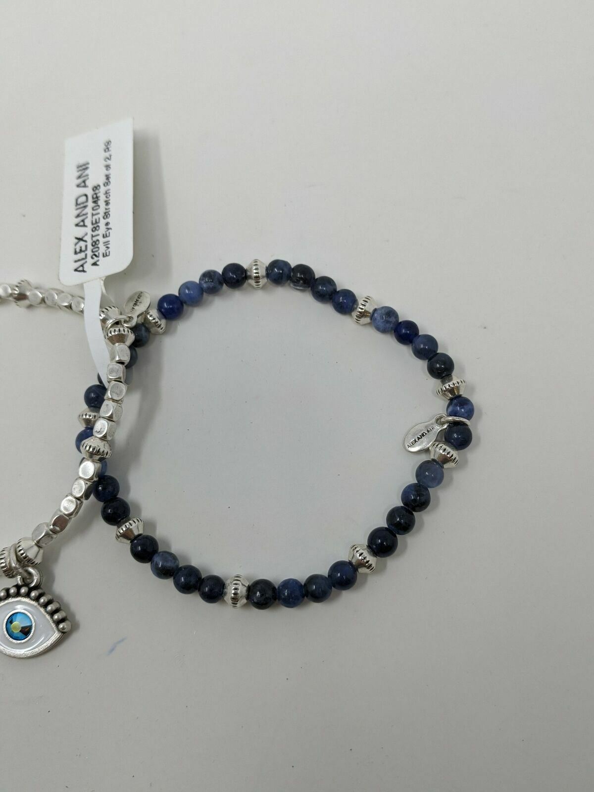 Alex & Ani Evil Eye Charm Beaded Stretch Bracelets, Women’s Size 6″-7.5″ -Silver