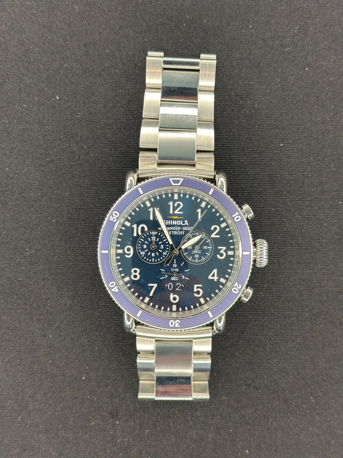 Shinola Runwell Argonite 5050 Cronograph Midnight Blue Dial Quartz Watch 48mm