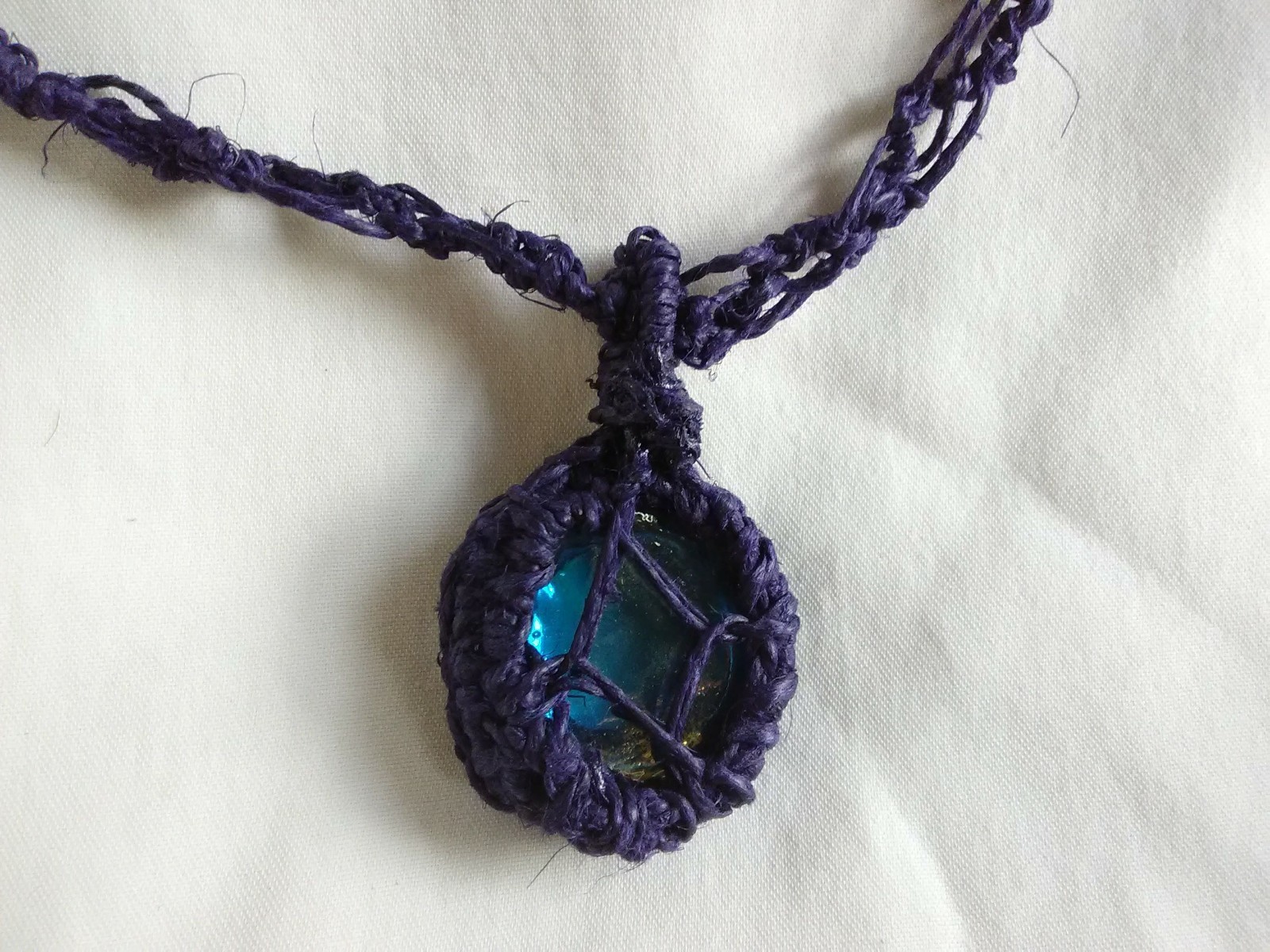 Macrame Hemp Boho Glass Pendant Women’s Necklace 22″ Jewelry Gift USA New