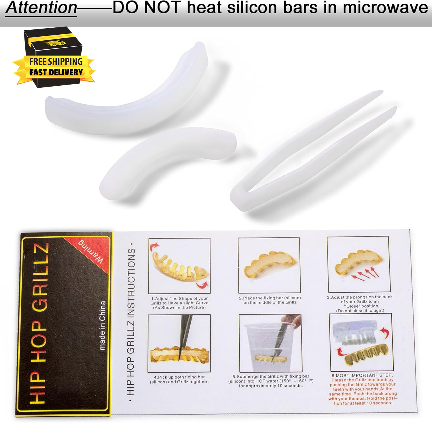 6-8 Teeth Grillz Mold Kit – Top and Bottom Silicone Molding Bars Set Dental Gril