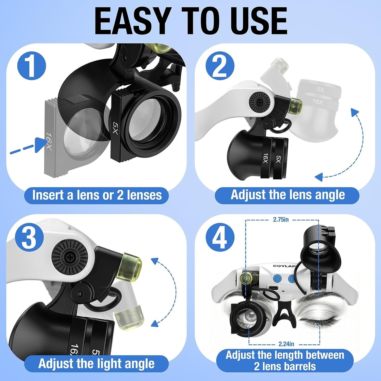 Professional Magnifying Glasses with Light & 5 Lens Pairs for Close Work