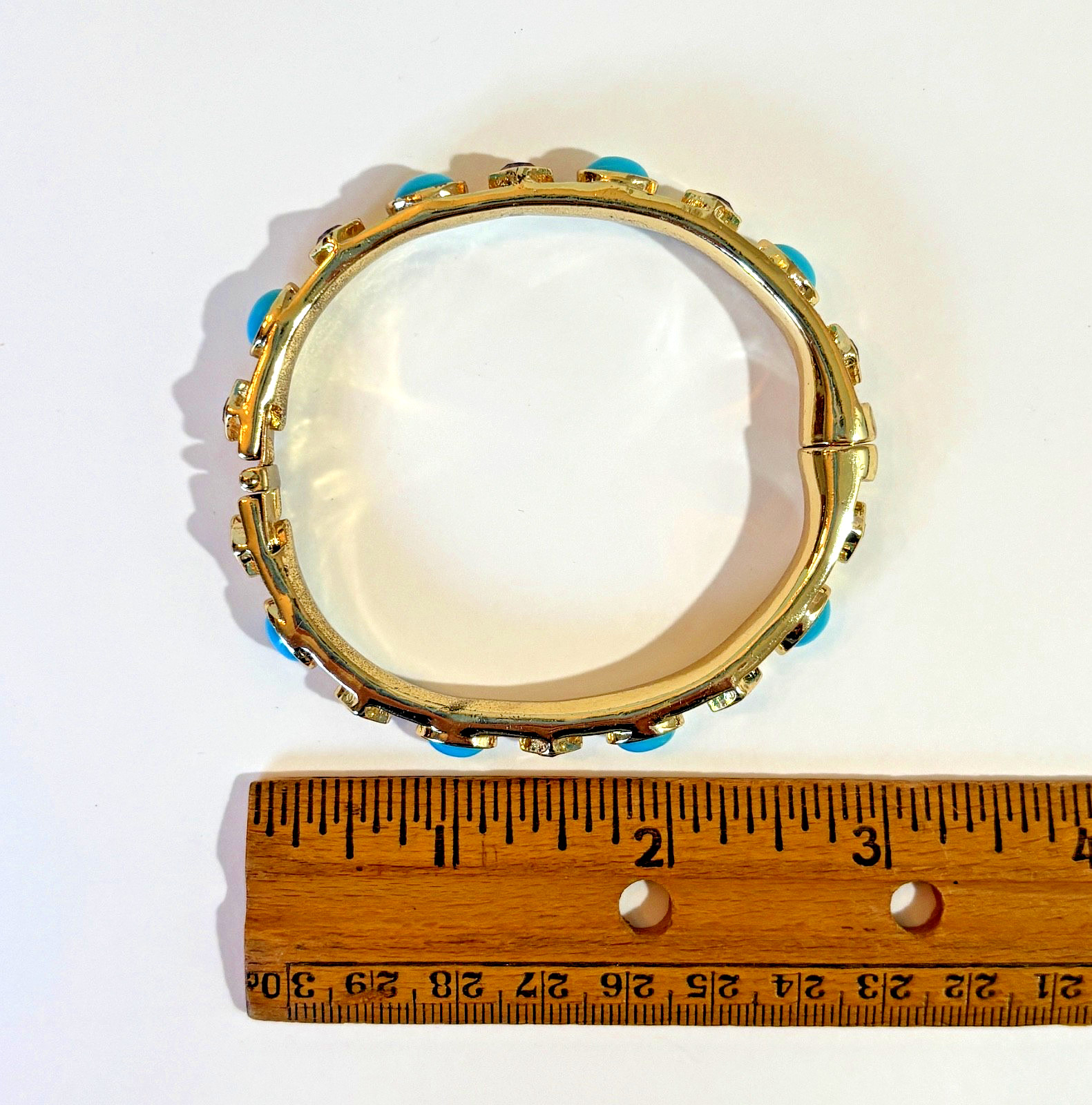 Kenneth Jay Lane Amethyst Faux Turquoise Cabochon Hinged Bracelet Gold Plate KJL