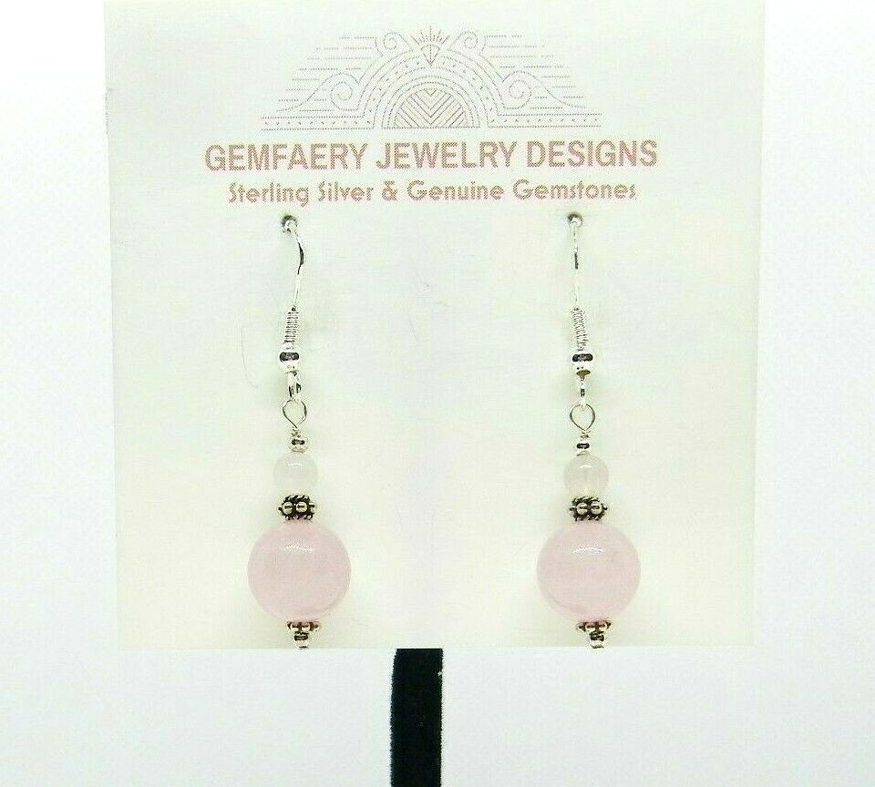 Sterling Silver Victorian-Style ROSE QUARTZ Dangle Earrings #2859…Handmade USA