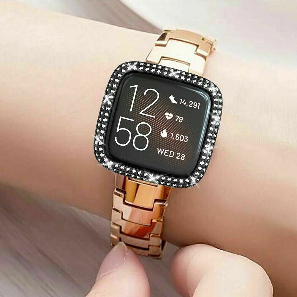 For Fitbit Versa 3/ Sense Bling Metal Stainless Steel Watch Band Strap Case