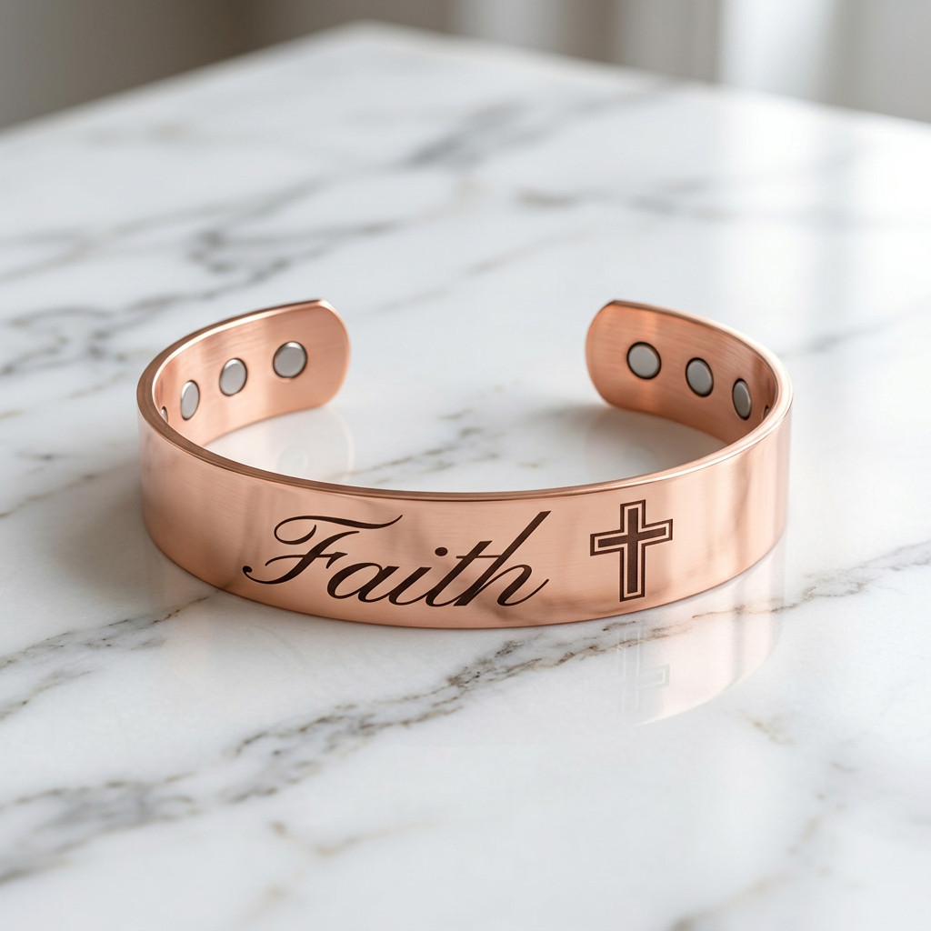 Pure Solid Copper Magnetic Bracelet Arthritis Pain Therapy 14mm Cuff Faith Cross