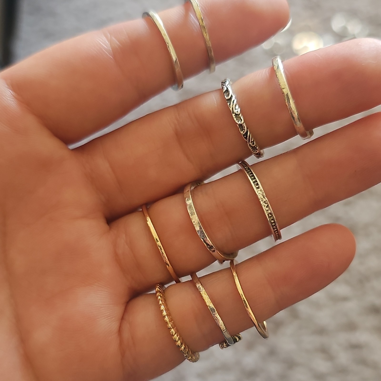 Mixed Metal Gold & Silver Stackable Band Rings Lot 10 Set C Size 6/7/8