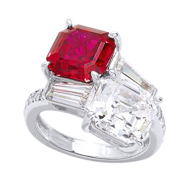 8.60 Ct Bypass Ring Asscher Cut Ruby & Simulated Diamond 925 Solid Silver