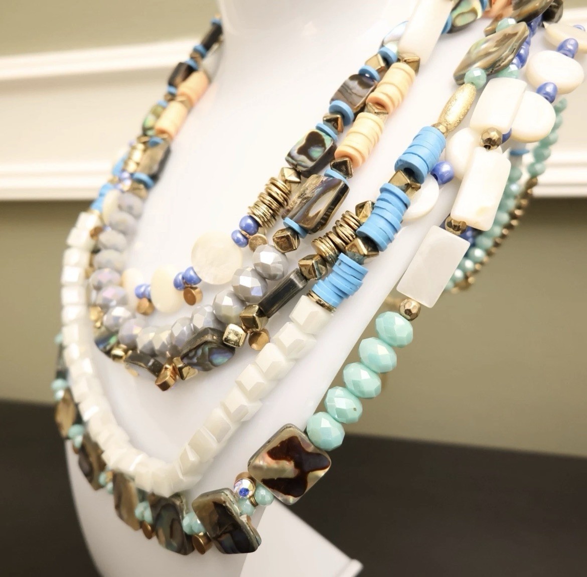 INC International Concepts necklace colorful beaded layers goldtone signed