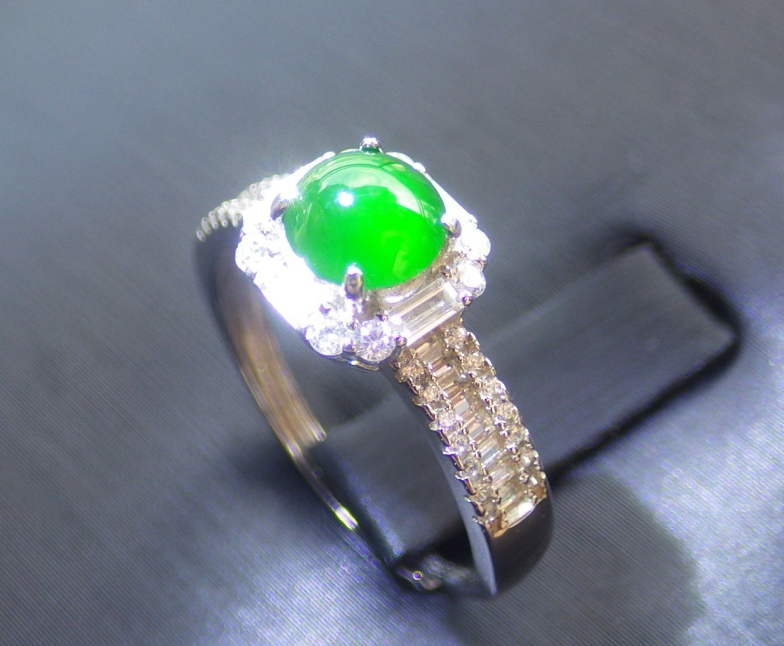 Video Sterling Silver 925 Green A Jade jadeite Cabochon Ring No 8 # 133622 VS