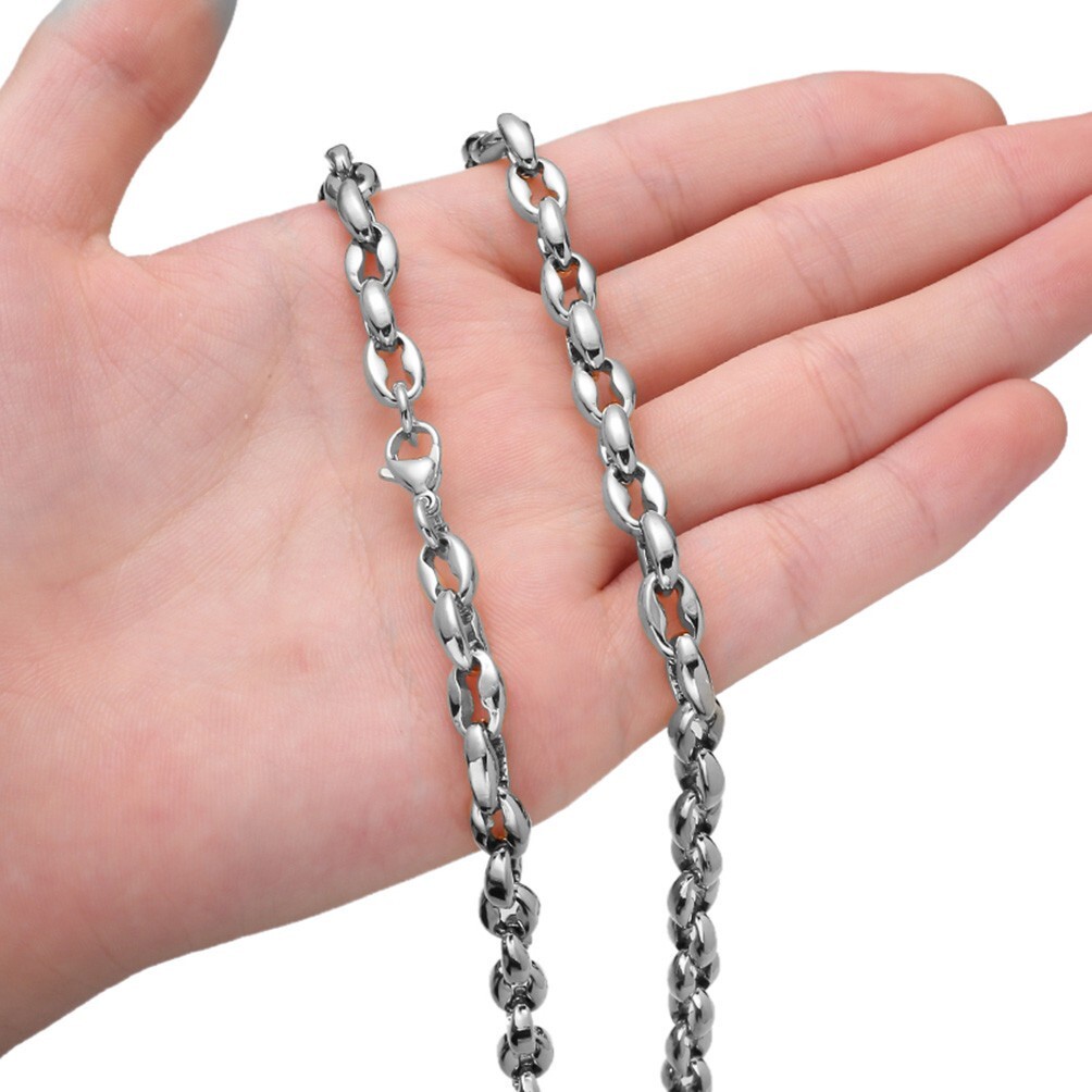 6.5/7.5/10/12mm Wide Stainless Steel Coffee Beads Chain Necklace for Men Women