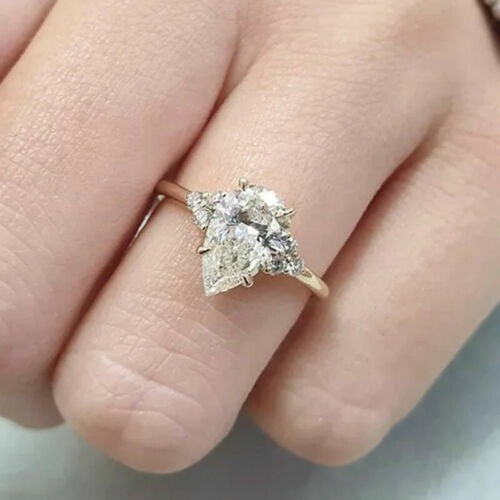 Lab-Created 2.80 Ct Diamond Pear Cut Engagement Ring 14K Yellow Gold FN