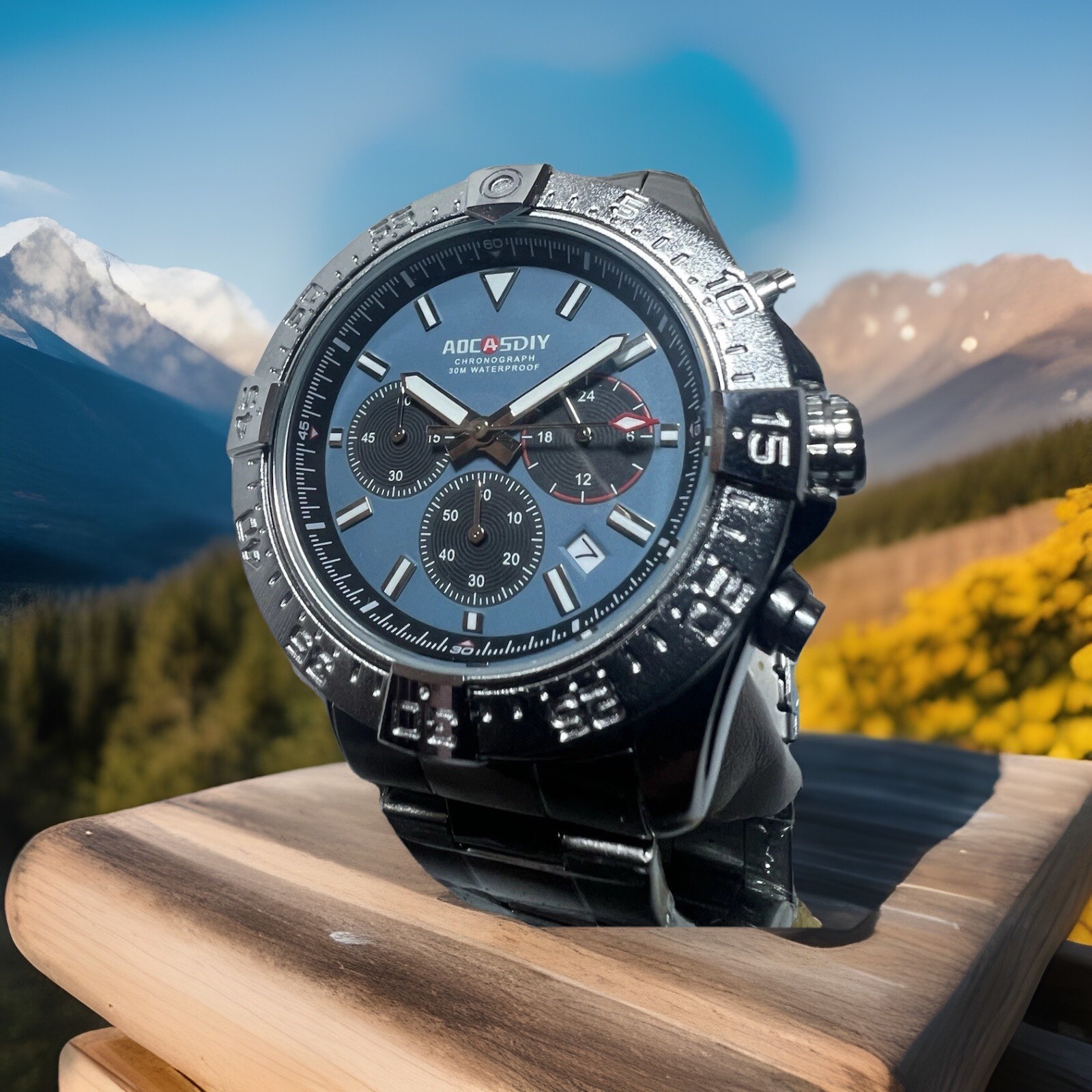 AOCASDIY Chronograph 30M,A6075,date,Super Luminous ,45mm Case, men’s Watch.