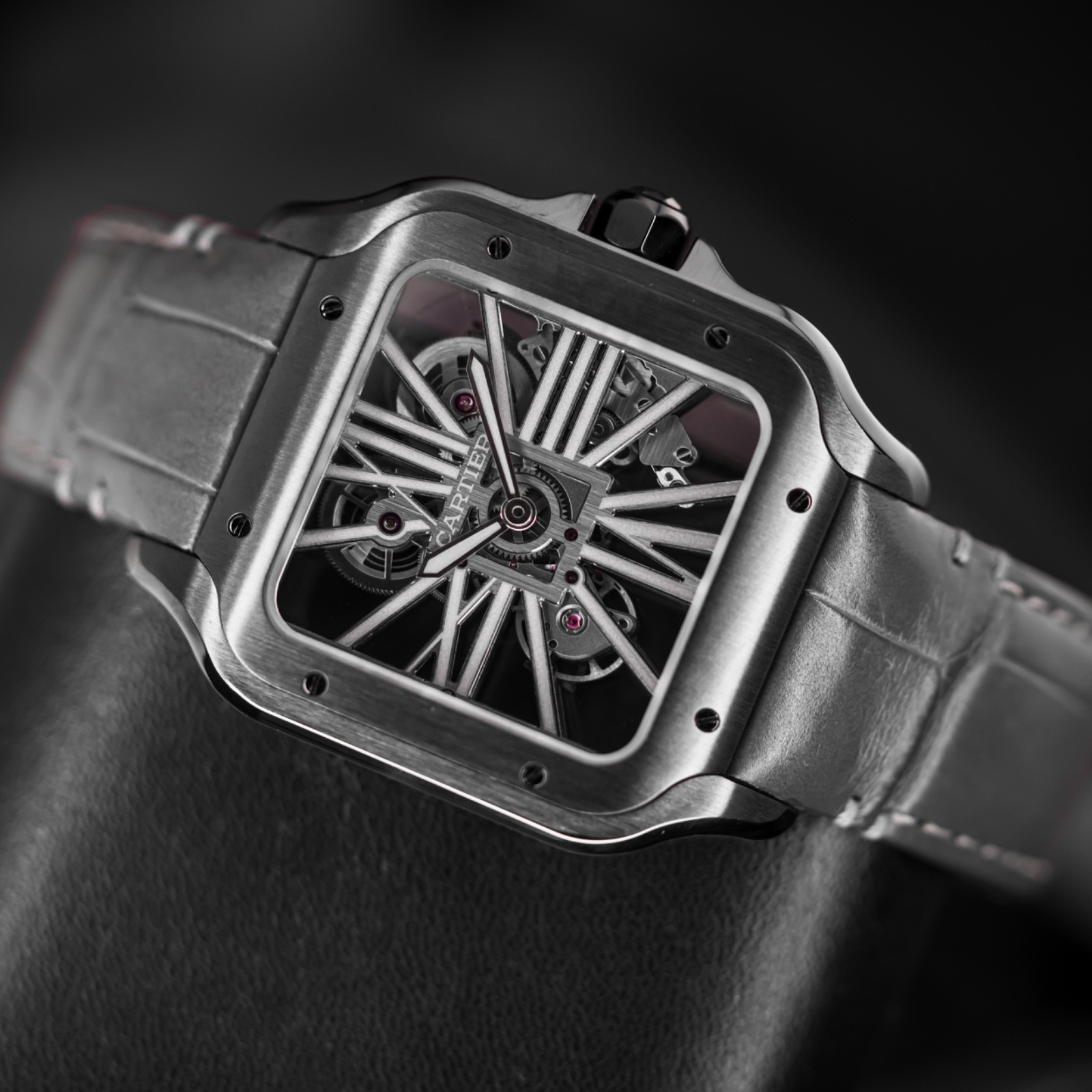 Cartier Santos WHSA0009 ADLC Coated Stainless Steel Excellent Condition B&P
