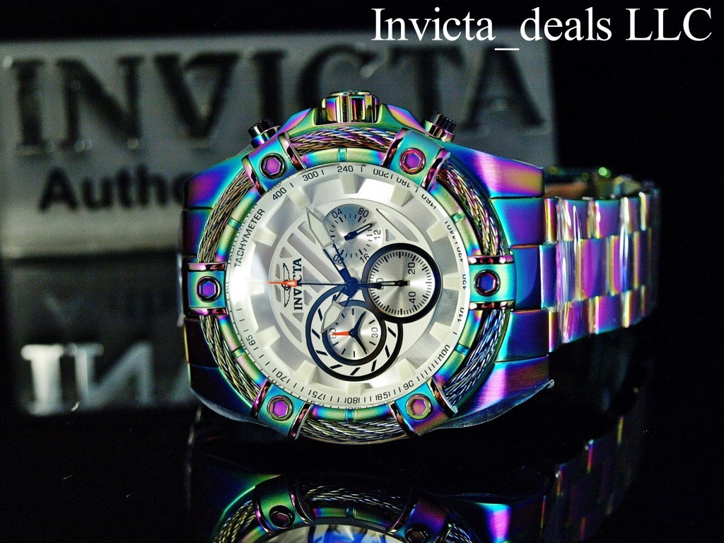 Invicta 52mm Men’s BOLT Chronograph White Dial IRIDESCENT Tone Stainless St Watc